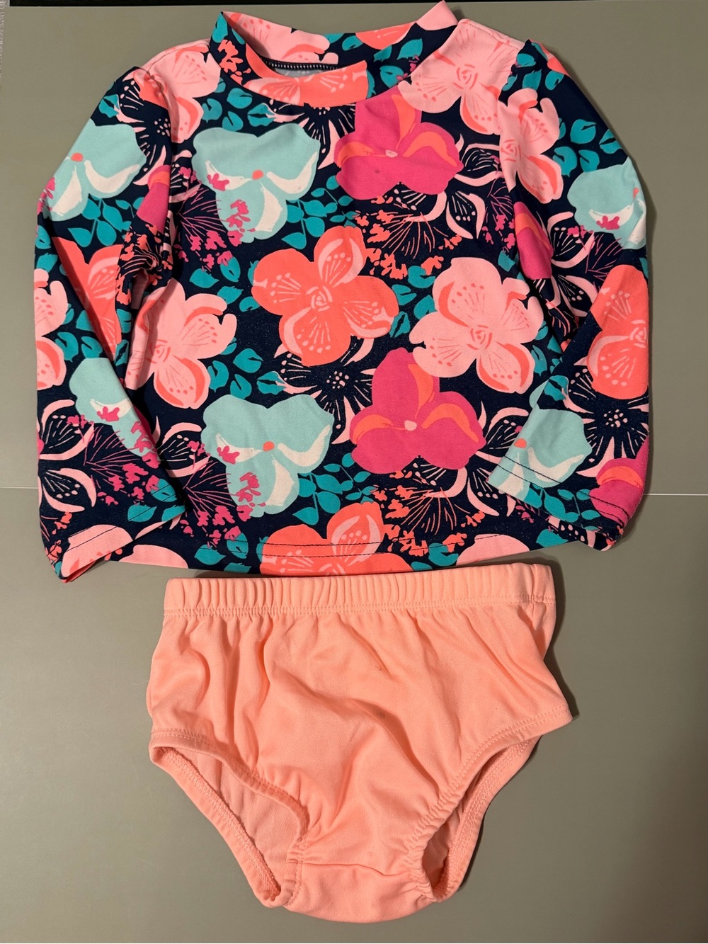 Girls Floral Long-Sleeve Bikini swim Set - Pink & Navy